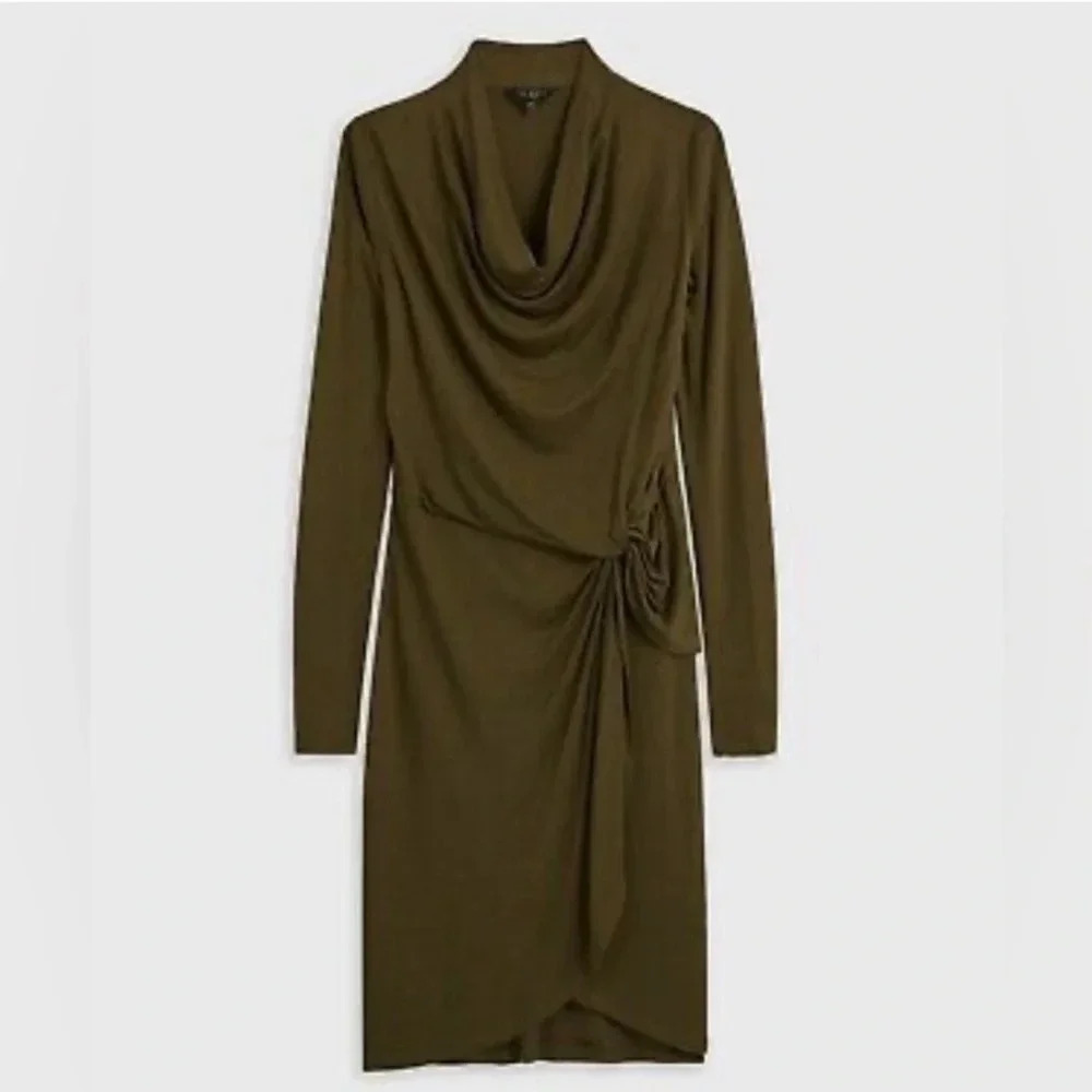TED BAKER Khaki Green Neyda Long Sleeve Jersey Drape Dress Size 2